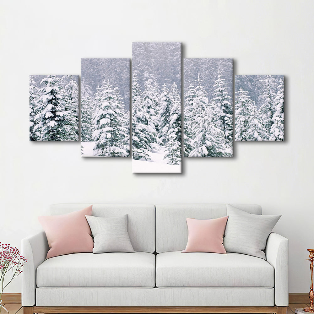 Snow covered pine trees Canvas Wall Art, 5 Piece Large Cavas Print Wall Art