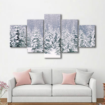 Snow covered pine trees Canvas Wall Art, 5 Piece Large Cavas Print Wall Art