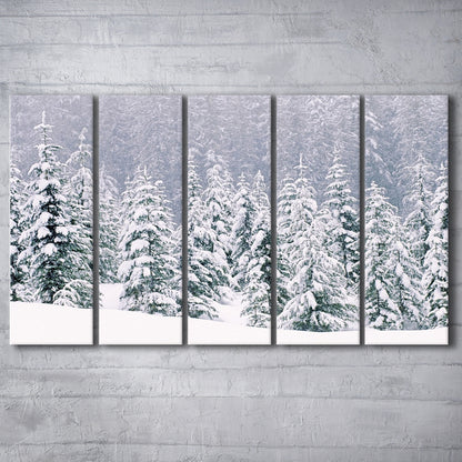 Snow covered pine trees Canvas Wall Art, 5 Piece B Extra Large Cavas Print Wall Art Decor