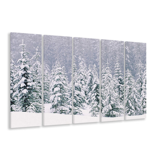 Snow covered pine trees Canvas Wall Art, 5 Piece B Extra Large Cavas Print Wall Art Decor