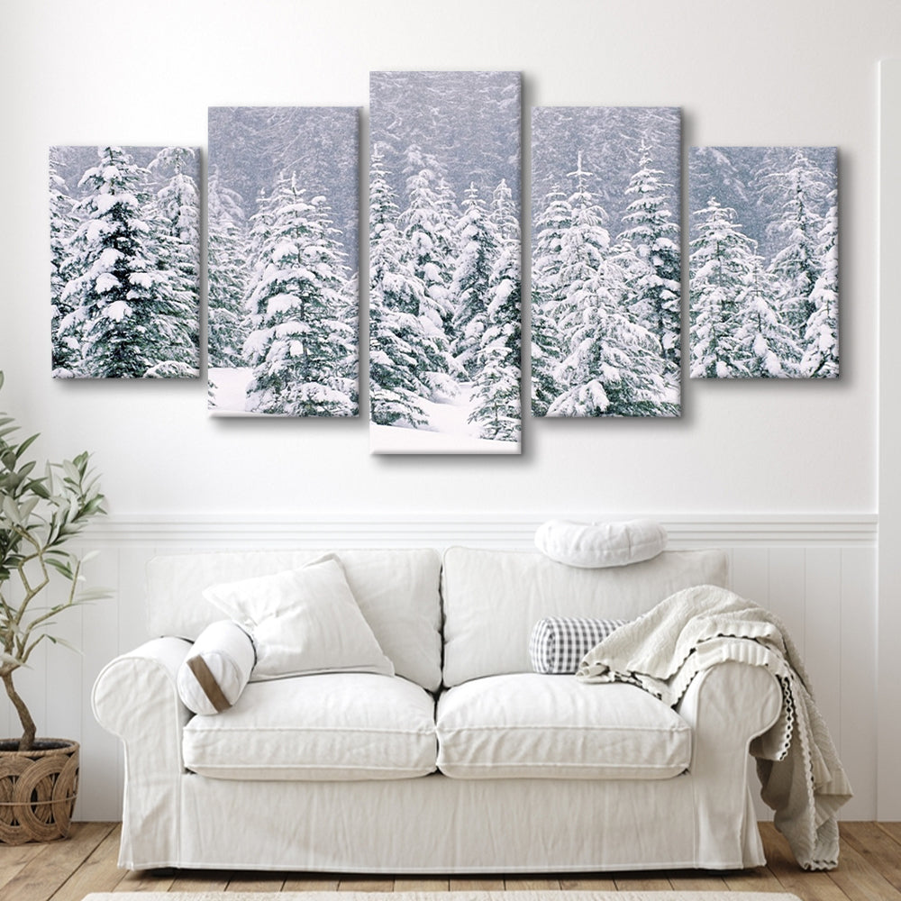 Snow covered pine trees Canvas Wall Art, 5 Piece Large Cavas Print Wall Art