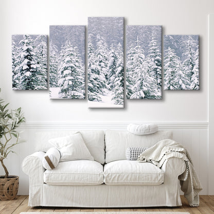 Snow covered pine trees Canvas Wall Art, 5 Piece Large Cavas Print Wall Art