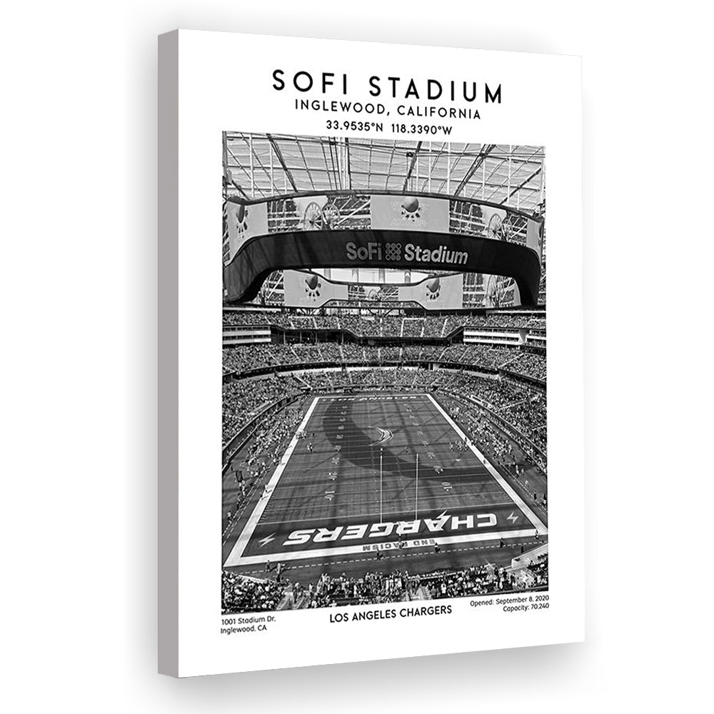 Sofi Stadium Black And White, Los Angeles Chargers Football Stadium Wall Art Print, Canvas Prints Wall Art, Man Cave Decor