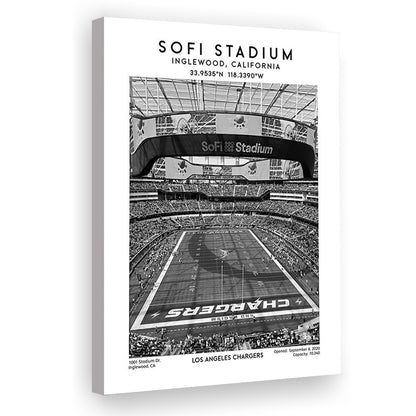 Sofi Stadium Black And White, Los Angeles Chargers Football Stadium Wall Art Print, Canvas Prints Wall Art, Man Cave Decor