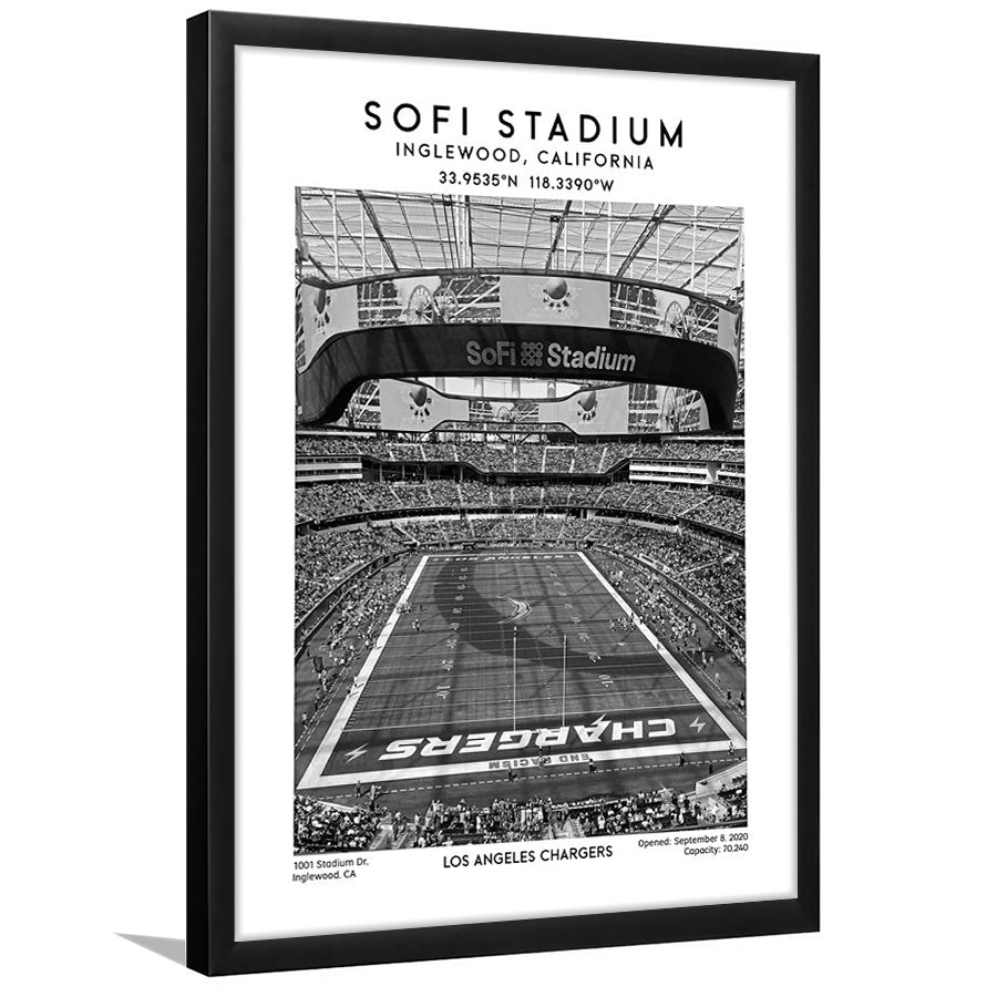 Sofi Stadium Black And White, Los Angeles Chargers Football Stadium Wall Art Print, Framed Art Prints Wall Decor
