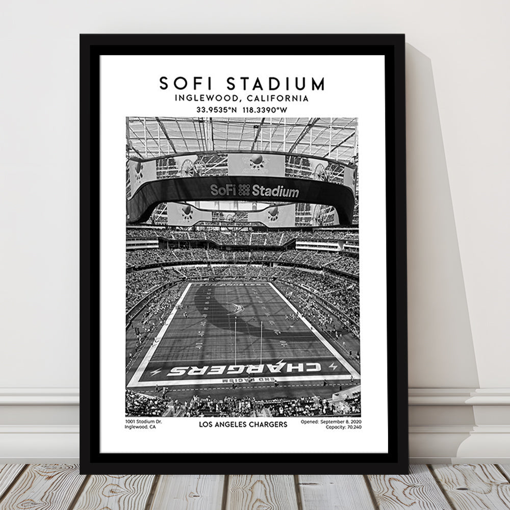 Sofi Stadium Black And White, Los Angeles Chargers Football Stadium Wall Art Print, Framed Canvas Prints Wall Art
