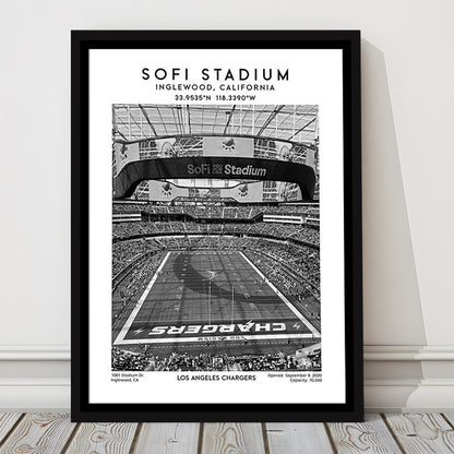 Sofi Stadium Black And White, Los Angeles Chargers Football Stadium Wall Art Print, Framed Canvas Prints Wall Art