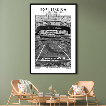 Sofi Stadium Black And White, Los Angeles Chargers Football Stadium Wall Art Print, Framed Canvas Prints Wall Art