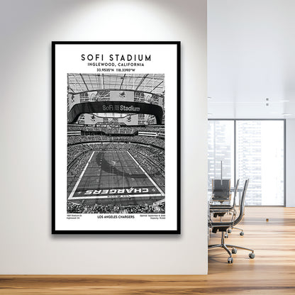 Sofi Stadium Black And White, Los Angeles Chargers Football Stadium Wall Art Print, Framed Art Prints Wall Decor