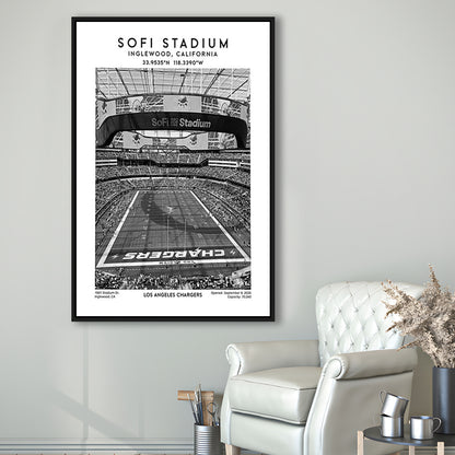 Sofi Stadium Black And White, Los Angeles Chargers Football Stadium Wall Art Print, Framed Canvas Prints Wall Art