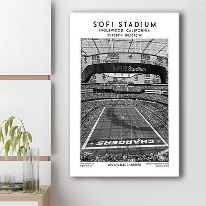 Sofi Stadium Black And White, Los Angeles Chargers Football Stadium Wall Art Print, Canvas Prints Wall Art, Man Cave Decor
