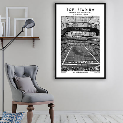 Sofi Stadium Black And White, Los Angeles Chargers Football Stadium Wall Art Print, Framed Canvas Prints Wall Art