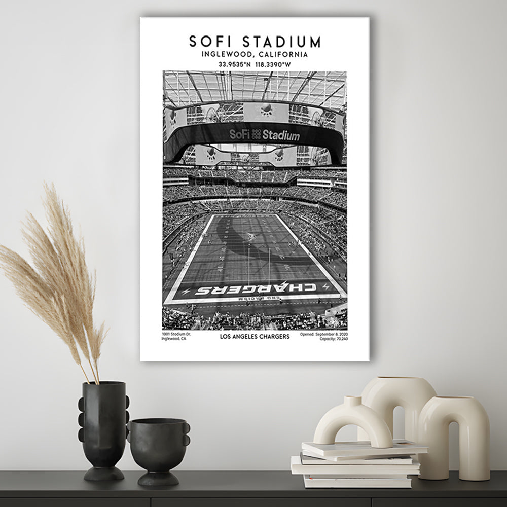 Sofi Stadium Black And White, Los Angeles Chargers Football Stadium Wall Art Print, Canvas Prints Wall Art, Man Cave Decor