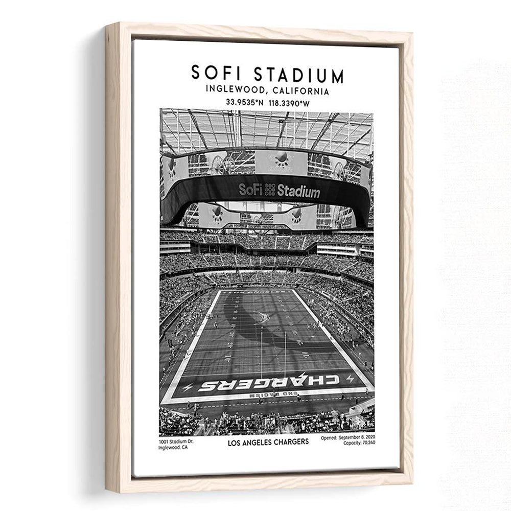 Sofi Stadium Black And White, Los Angeles Chargers Football Stadium Wall Art Print, Framed Canvas Prints Wall Art