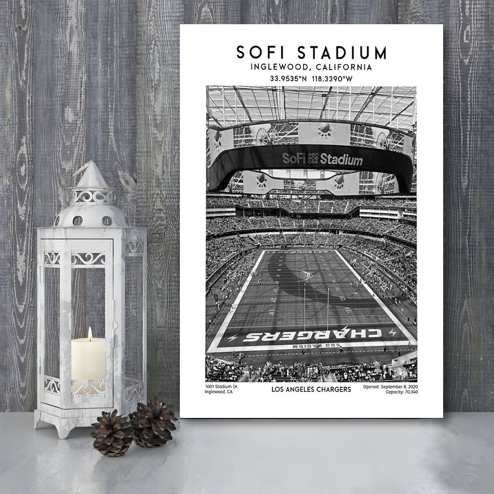 Sofi Stadium Black And White, Los Angeles Chargers Football Stadium Wall Art Print, Canvas Prints Wall Art, Man Cave Decor