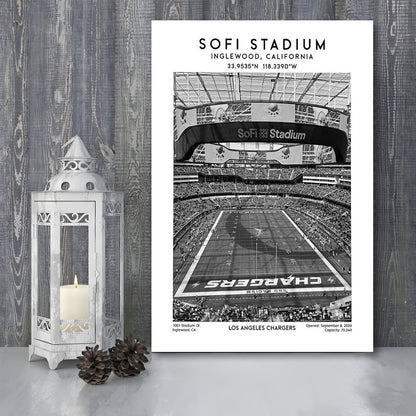 Sofi Stadium Black And White, Los Angeles Chargers Football Stadium Wall Art Print, Canvas Prints Wall Art, Man Cave Decor