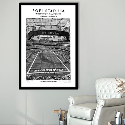 Sofi Stadium Black And White, Los Angeles Chargers Football Stadium Wall Art Print, Framed Art Prints Wall Decor