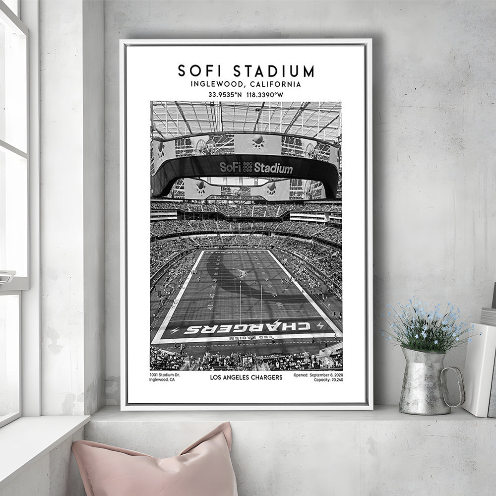 Sofi Stadium Black And White, Los Angeles Chargers Football Stadium Wall Art Print, Framed Canvas Prints Wall Art