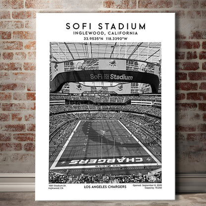 Sofi Stadium Black And White, Los Angeles Chargers Football Stadium Wall Art Print, Canvas Prints Wall Art, Man Cave Decor