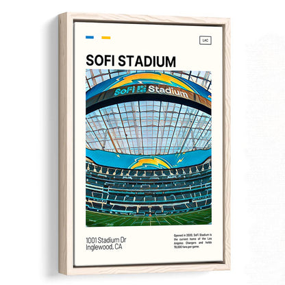 SoFi Stadium Print, Los Angeles Chargers Stadium Canvas Art, Man Cave Gift, Floating Framed Canvas Print Wall Art