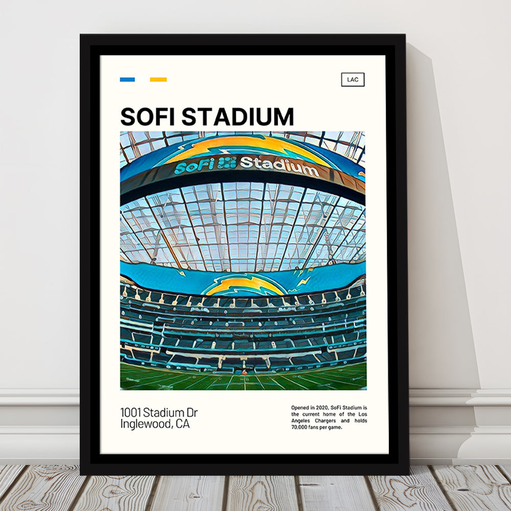 SoFi Stadium Print, Los Angeles Chargers Stadium Canvas Art, Man Cave Gift, Floating Framed Canvas Print Wall Art