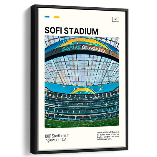 SoFi Stadium Print, Los Angeles Chargers Stadium Canvas Art, Man Cave Gift, Floating Framed Canvas Print Wall Art