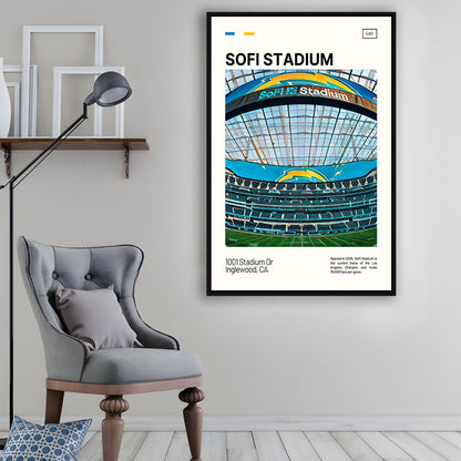 SoFi Stadium Print, Los Angeles Chargers Stadium Canvas Art, Man Cave Gift, Floating Framed Canvas Print Wall Art