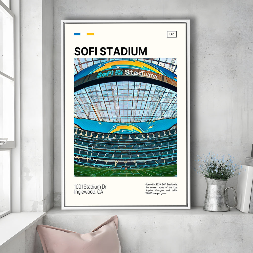 SoFi Stadium Print, Los Angeles Chargers Stadium Canvas Art, Man Cave Gift, Floating Framed Canvas Print Wall Art