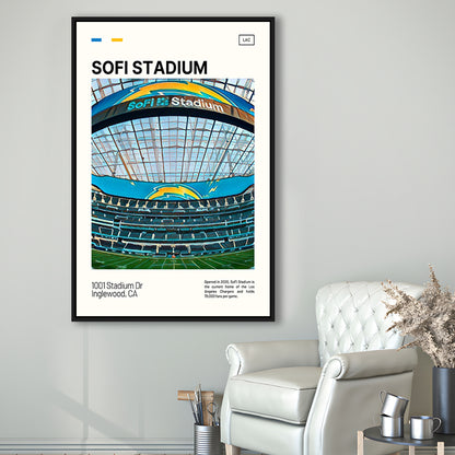 SoFi Stadium Print, Los Angeles Chargers Stadium Canvas Art, Man Cave Gift, Floating Framed Canvas Print Wall Art