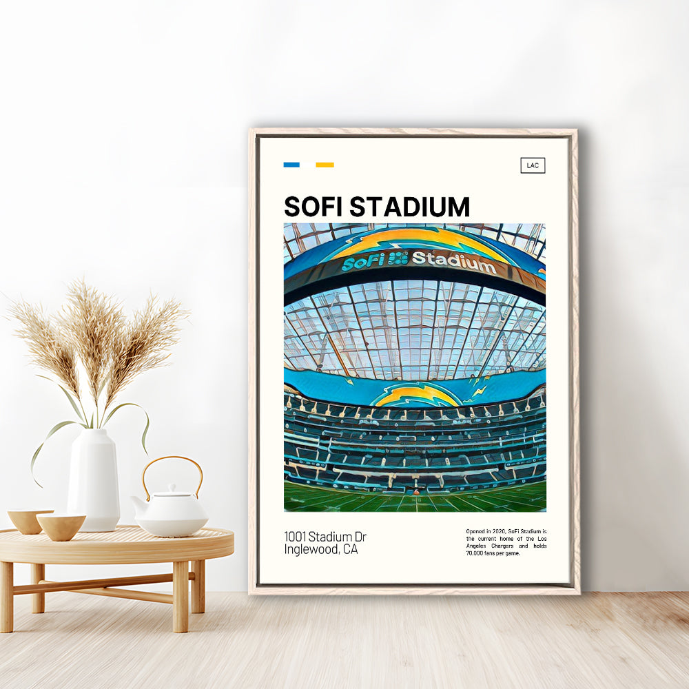 SoFi Stadium Print, Los Angeles Chargers Stadium Canvas Art, Man Cave Gift, Floating Framed Canvas Print Wall Art