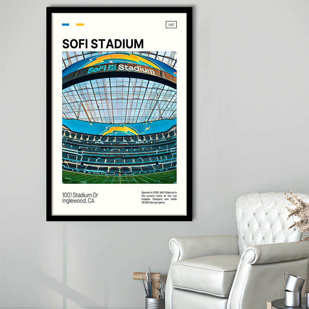 SoFi Stadium Print, Los Angeles Chargers Stadium Art, Gifts for him, Sport Art, Framed Art Print Wall Decor