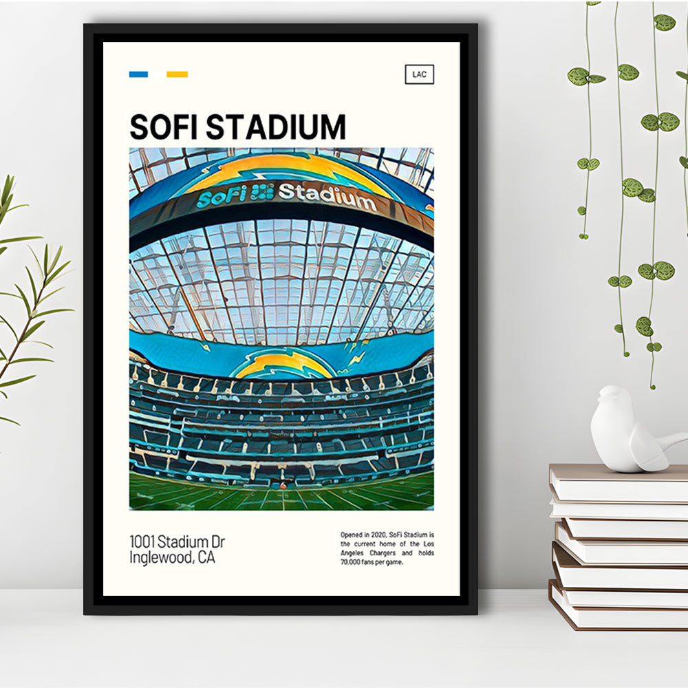 SoFi Stadium Print, Los Angeles Chargers Stadium Canvas Art, Man Cave Gift, Floating Framed Canvas Print Wall Art