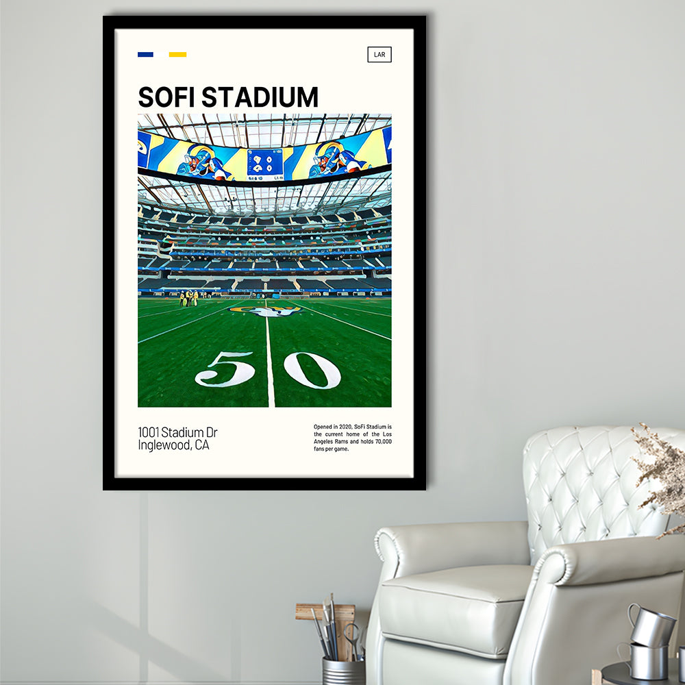 SoFi Stadium Print, Los Angeles Rams Stadium Art, Gifts for him, Sport Art, Framed Art Print Wall Decor