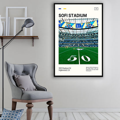 SoFi Stadium Print, Los Angeles Rams Stadium Canvas Art, Man Cave Gift, Floating Framed Canvas Print Wall Art