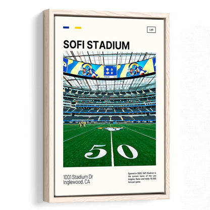 SoFi Stadium Print, Los Angeles Rams Stadium Canvas Art, Man Cave Gift, Floating Framed Canvas Print Wall Art