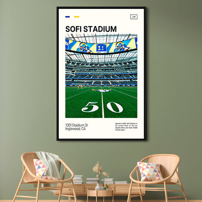 SoFi Stadium Print, Los Angeles Rams Stadium Canvas Art, Man Cave Gift, Floating Framed Canvas Print Wall Art