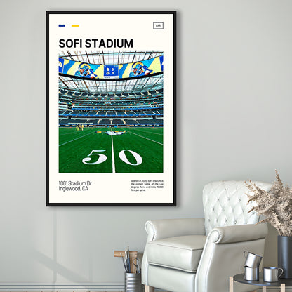 SoFi Stadium Print, Los Angeles Rams Stadium Canvas Art, Man Cave Gift, Floating Framed Canvas Print Wall Art