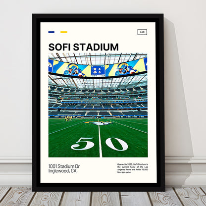 SoFi Stadium Print, Los Angeles Rams Stadium Canvas Art, Man Cave Gift, Floating Framed Canvas Print Wall Art