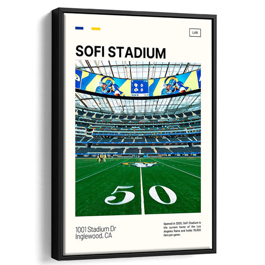 SoFi Stadium Print, Los Angeles Rams Stadium Canvas Art, Man Cave Gift, Floating Framed Canvas Print Wall Art