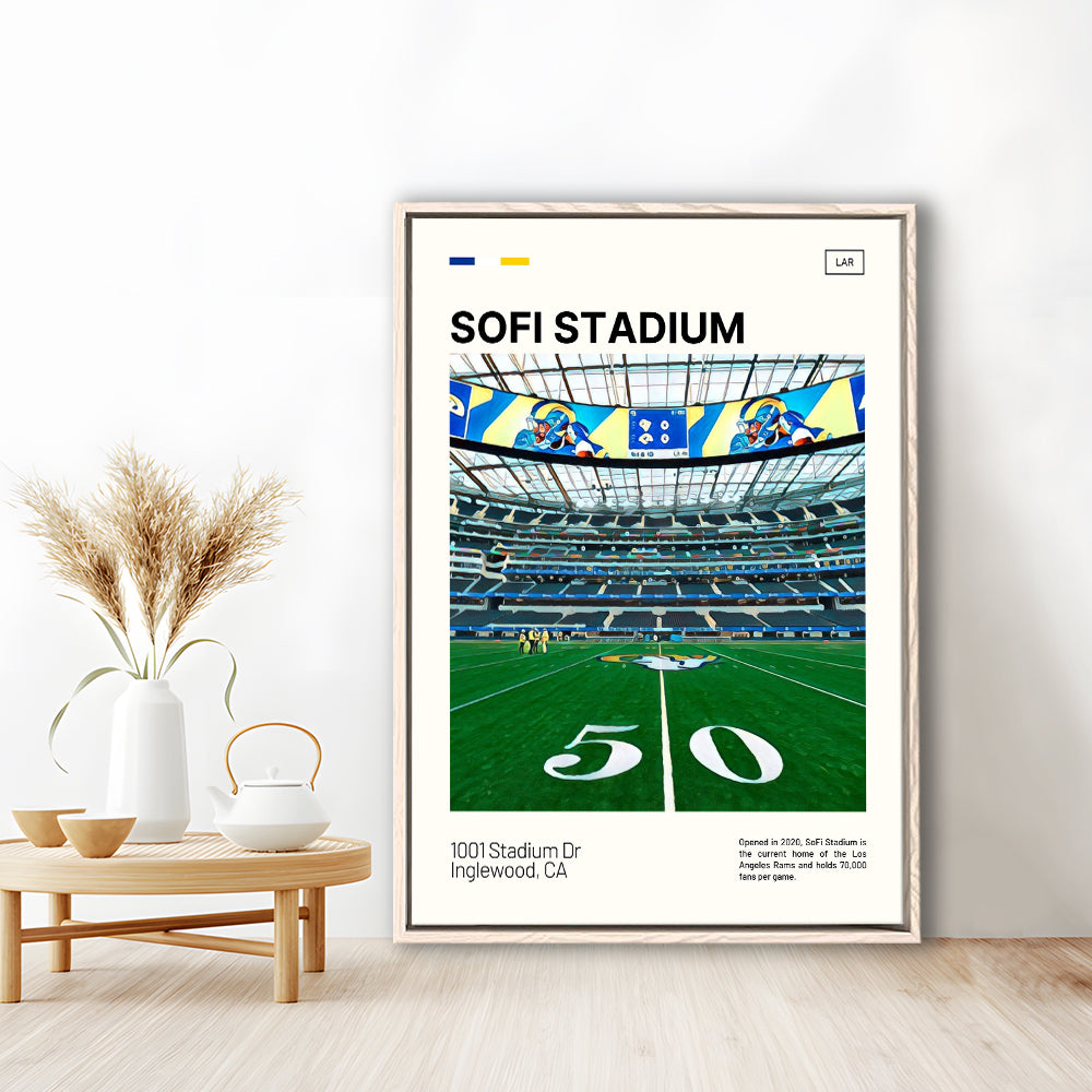 SoFi Stadium Print, Los Angeles Rams Stadium Canvas Art, Man Cave Gift, Floating Framed Canvas Print Wall Art