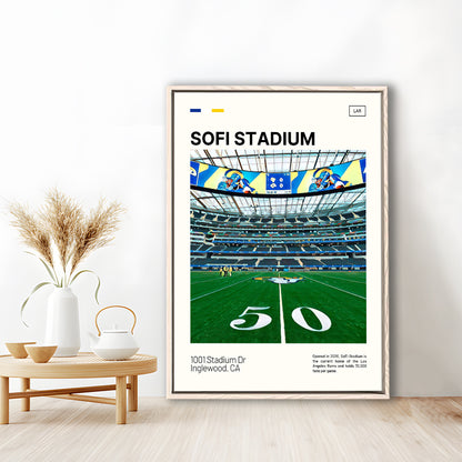 SoFi Stadium Print, Los Angeles Rams Stadium Canvas Art, Man Cave Gift, Floating Framed Canvas Print Wall Art