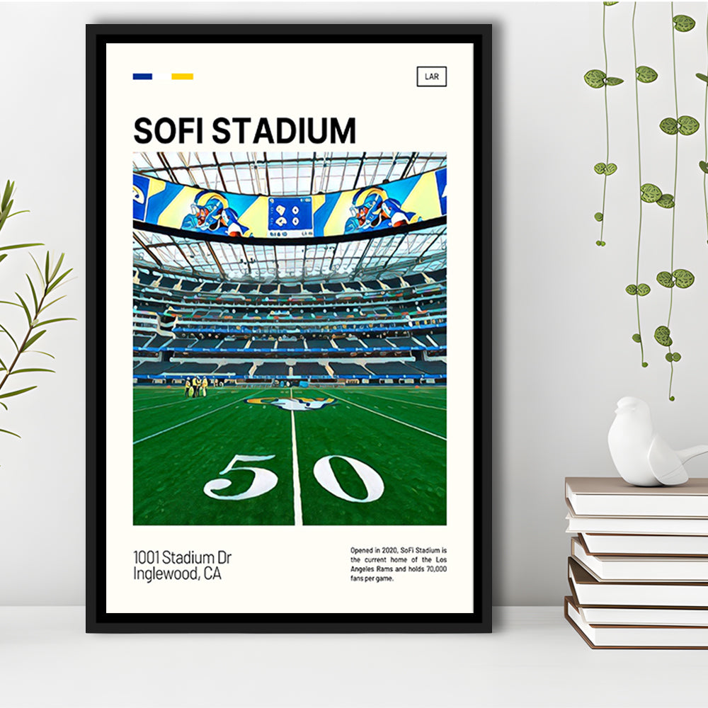 SoFi Stadium Print, Los Angeles Rams Stadium Canvas Art, Man Cave Gift, Floating Framed Canvas Print Wall Art