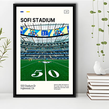 SoFi Stadium Print, Los Angeles Rams Stadium Canvas Art, Man Cave Gift, Floating Framed Canvas Print Wall Art
