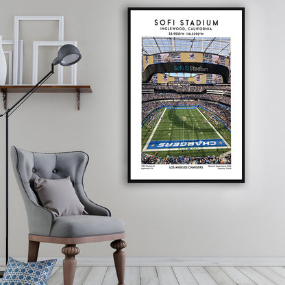 Sofi Stadium, Los Angeles Chargers Football Stadium Wall Art Print, Framed Canvas Prints Wall Art