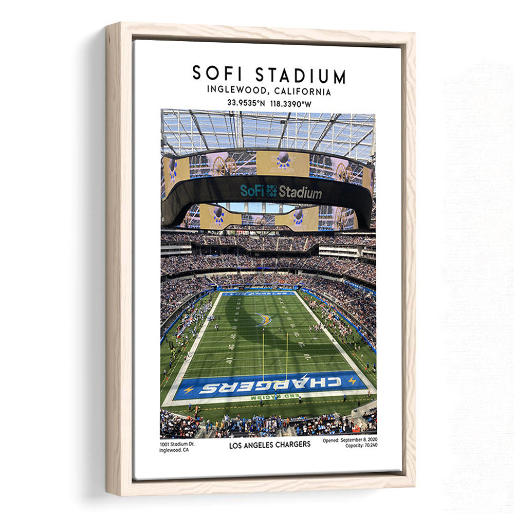 Sofi Stadium, Los Angeles Chargers Football Stadium Wall Art Print, Framed Canvas Prints Wall Art