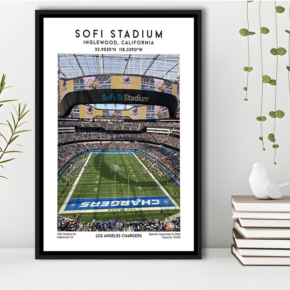 Sofi Stadium, Los Angeles Chargers Football Stadium Wall Art Print, Framed Canvas Prints Wall Art