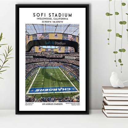 Sofi Stadium, Los Angeles Chargers Football Stadium Wall Art Print, Framed Canvas Prints Wall Art