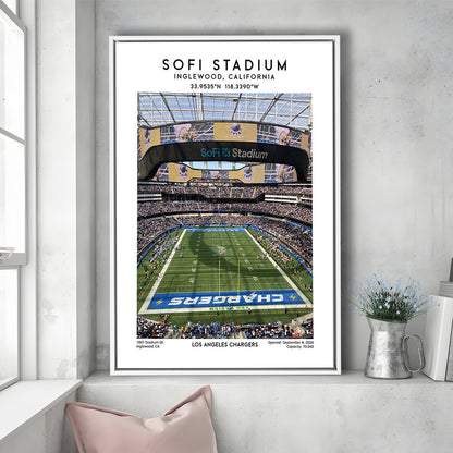 Sofi Stadium, Los Angeles Chargers Football Stadium Wall Art Print, Framed Canvas Prints Wall Art