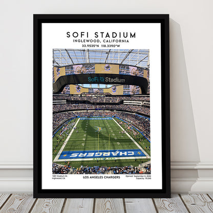Sofi Stadium, Los Angeles Chargers Football Stadium Wall Art Print, Framed Canvas Prints Wall Art