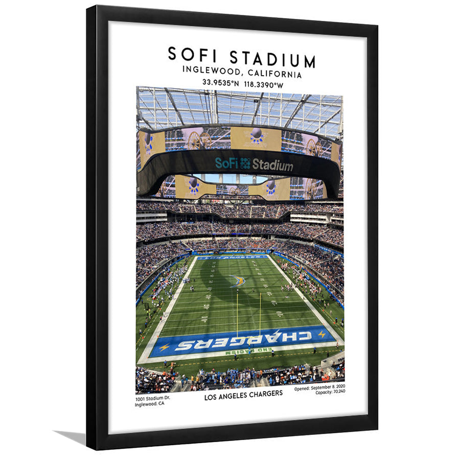 Sofi Stadium, Los Angeles Chargers Football Stadium Wall Art Print, Framed Art Prints Wall Decor